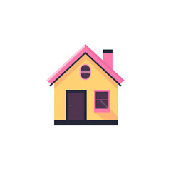 Fototapeta premium Cute Yellow House with Pink Roof - Flat Design Home Icon