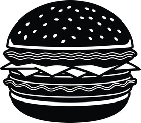Burger Silhouette Black Vector Design - High-Quality Vector Art for Fast Food Branding