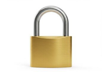 Naklejka premium A close up of a gold padlock with a silver shackle on a white background in a studio setting today
