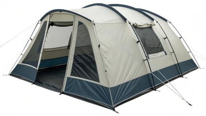Spacious camping tent with multiple entrances and windows for ventilation.
