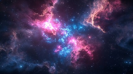 Fototapeta premium A cosmic cloudscape filled with radiant red and blue colors, set in the depths of space
