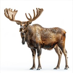 A majestic moose standing on a plain background, showcasing its impressive antlers.