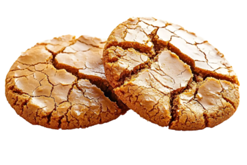 Cracked molasses cookies isolated on white transparent background.