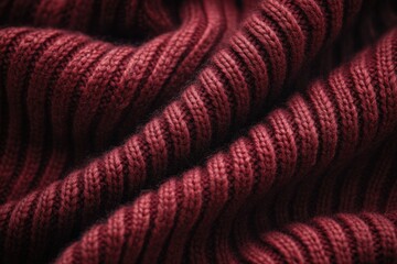Close-up of rich maroon knitted fabric, showcasing texture and detail.