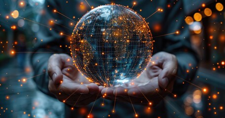 A person holding a glowing globe, symbolizing global connection and technology.