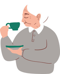 Elderly woman drinking tea icon
