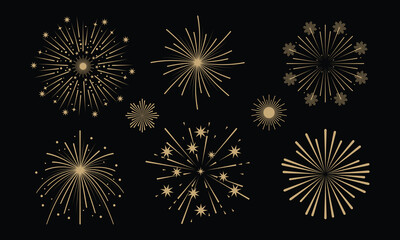 Vintage style fireworks with sparks collection clip art