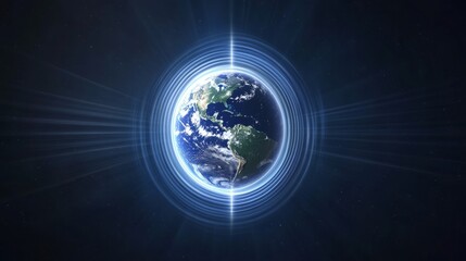 Fototapeta premium A blue and green planet with a bright light shining on it