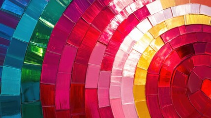 Fototapeta premium Vibrant Circular Mosaic of Colorful Tiles in Bright Red and Pink Tones