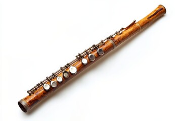 Obraz premium Crafting melodies with a beautifully handcrafted wooden flute on a serene backdrop of nature
