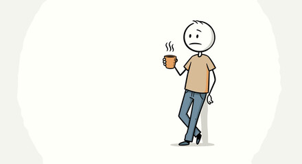 Stickman Drinking Coffee Vector Illustration	Fun sketch of a stickman casually sipping coffee. Simple minimal style, ideal for morning routine, break time, lifestyle, or relaxation concepts