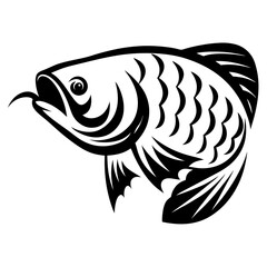 Elegant Black and White Arowana Fish Illustration with Intricate Details