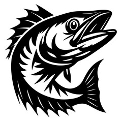 Monochrome Illustration of a Fish Jumping Out of the Water with Force