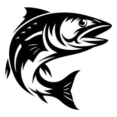 Bold black and white illustration of a leaping salmon in profile