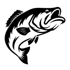 Dramatic Black and White Illustration of a Leaping Largemouth Bass Fish