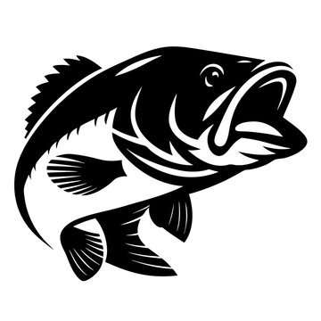 black and white bass fish jumping clip art preview