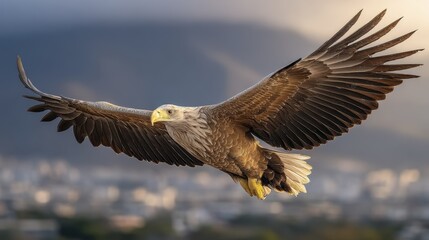Obraz premium Magnificent eagle soaring above a vast landscape - high feathers animal of prey