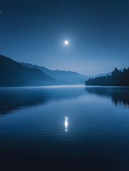 Fototapeta premium The silver white lake surface under the moonlight