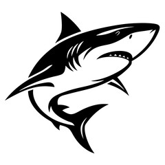 Striking black and white illustration of a powerful shark in action
