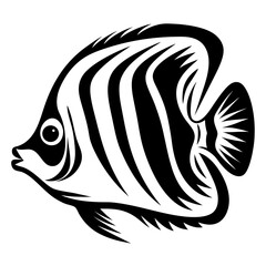 Black and white illustration of a striped angel fish graphic design