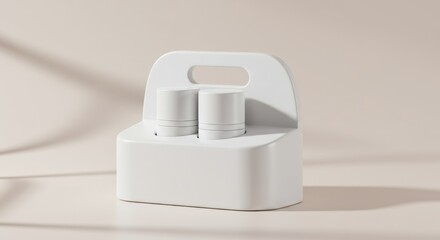 Minimalist White Carrier with Two Cylindrical Containers and Shadow Play