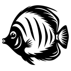 Black and White Butterflyfish with Striking Stripes and Intricate Fin Details