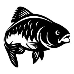 Monochrome graphic illustration of a large fish swimming in a white background © PixelArtBox