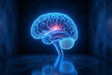 Fototapeta premium Exploring brain functionality through neon visualization in a dark environment digital art