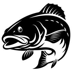 Black and White Silhouette Illustration of a Fish Jumping Upward with Style
