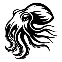 Stylized Monochrome Illustration of an Octopus Depicting Depth and Tentacle Movement