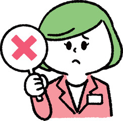 バツマークを持つスーツの女性