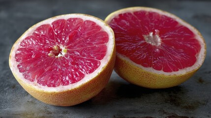 Grapefruit halves, pink flesh, seeds visible, juicy texture - bright wet grapefruit resolution