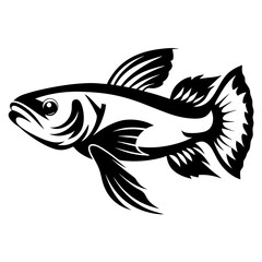 Striking black and white illustration of a Betta fish in profile view