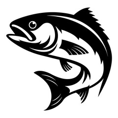 Dramatic monochrome image of a leaping fish with stylized dorsal fin