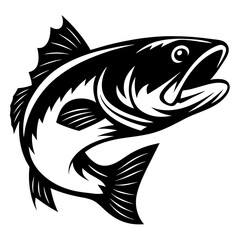 Dynamic monochrome illustration of a fish jumping out of the water with force