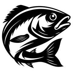 Monochrome stylized illustration of a bass fish with great graphic details