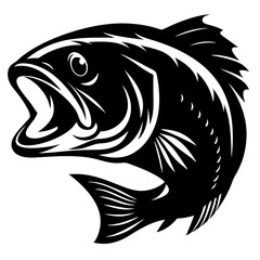 Dramatic black and white illustration of a Largemouth Bass with its mouth open