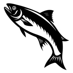 Striking black and white vector illustration of a leaping salmon fish image