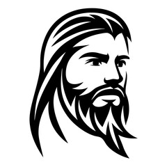Stylized portrait of a bearded man with long hair, vector illustration design