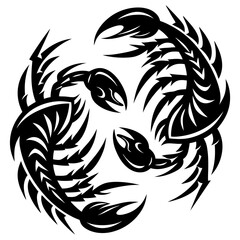 Abstract Black and White Swirling Crabs Tattoo Style Vector Illustration