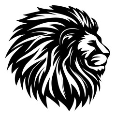 Majestic Lion Head Profile Illustration in Black and White Graphic Style