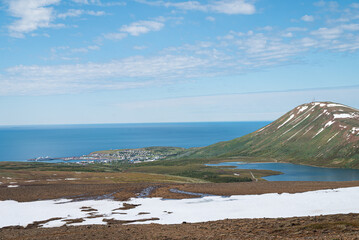 View over town of Husavik in north Iceland