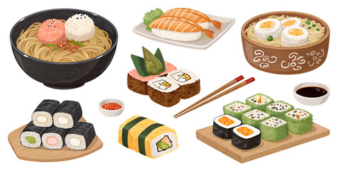 Set on Japanese food on a transparent background