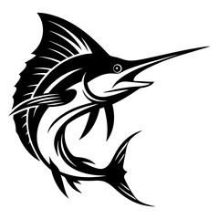 Striking Black and White Vector Illustration of a Marlin Fish in Motion