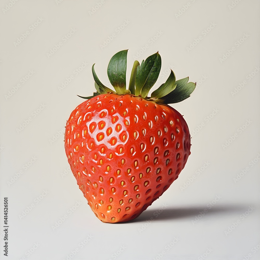 Poster close-up of a single, ripe strawberry against a neutral background. the image is vibrant and showcas