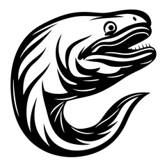 Monochrome Moray Eel Vector Illustration with Intricate Design and Sharp Teeth