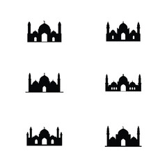 Set of Silhouettes Depicting Mosque Design Variations on a White Background

