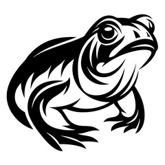 Stylized monochrome vector illustration of a toad against a white background