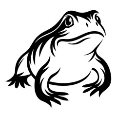 Stylized black and white depiction of a frog in a unique design