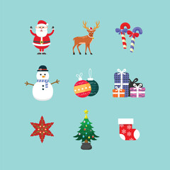 Flat Design Christmas Colorful various Icons set.